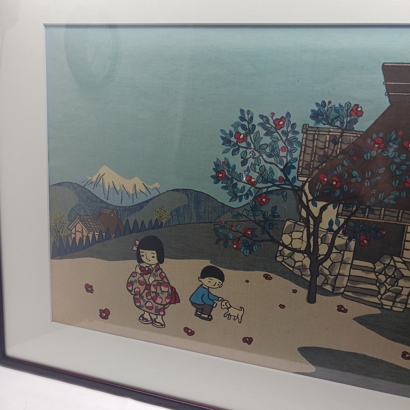 真作保障】作者名 谷内六郎 作品名 『椿』木版画 日本画 サイン有り