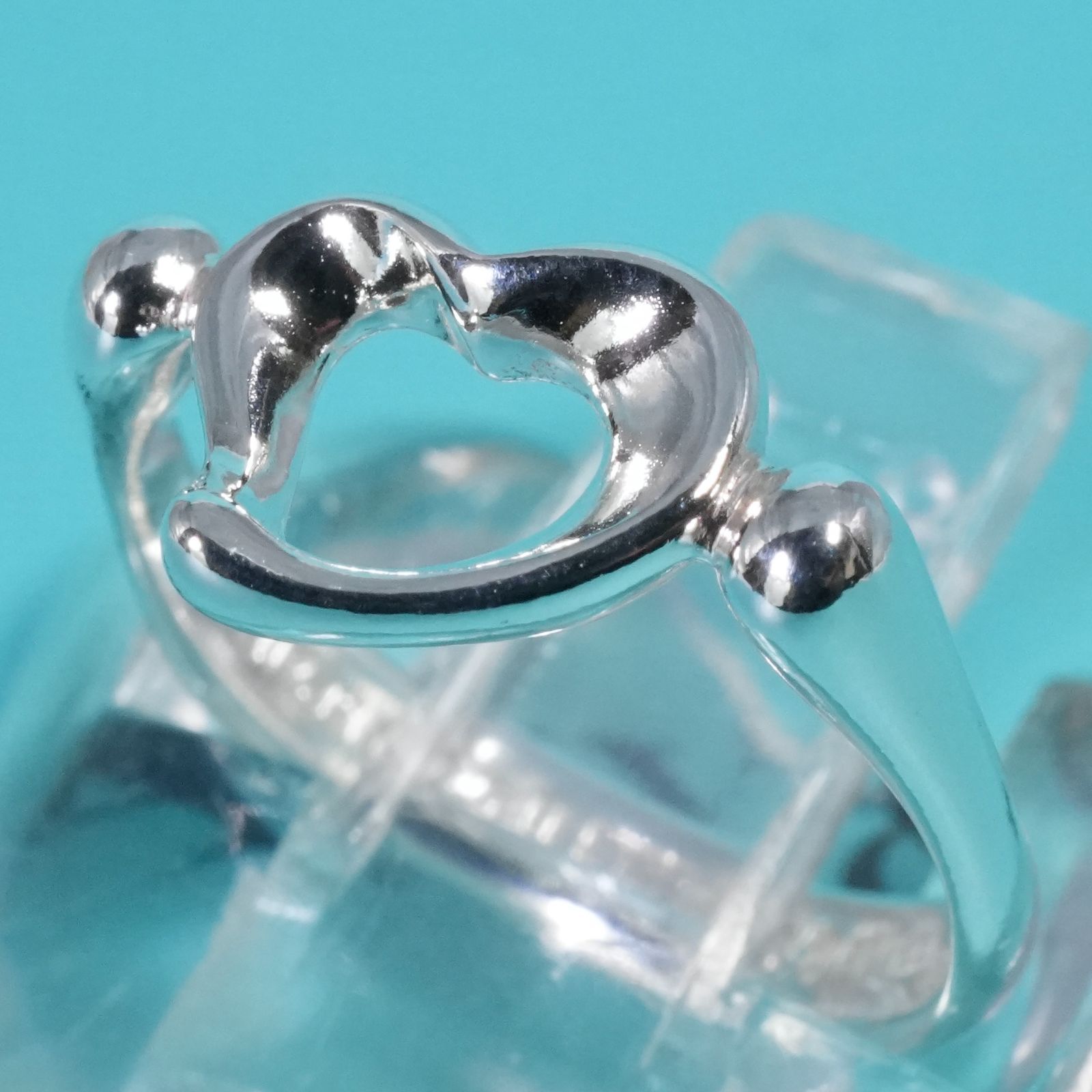 極美品8.5号 ティファニー オープンハート シルバー リング/25-2857