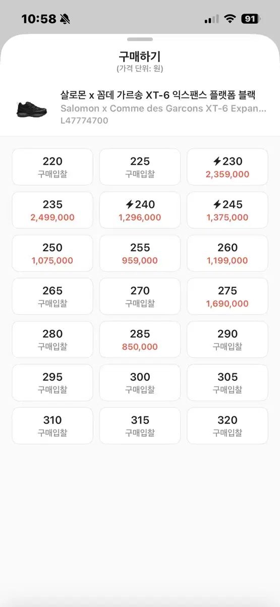 サロモン コム デ ギャルソン xt-6 230