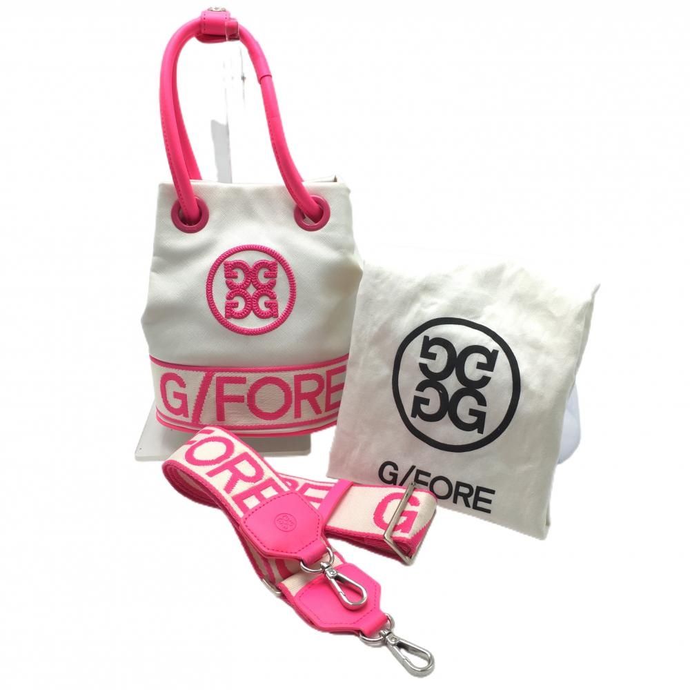 ジーフォア 2WAYショルダーバッグ 白×ピンク 巾着 カートバッグ ゴルフ