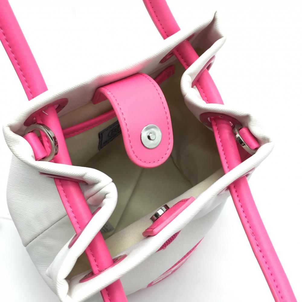 ジーフォア 2WAYショルダーバッグ 白×ピンク 巾着 カートバッグ ゴルフ