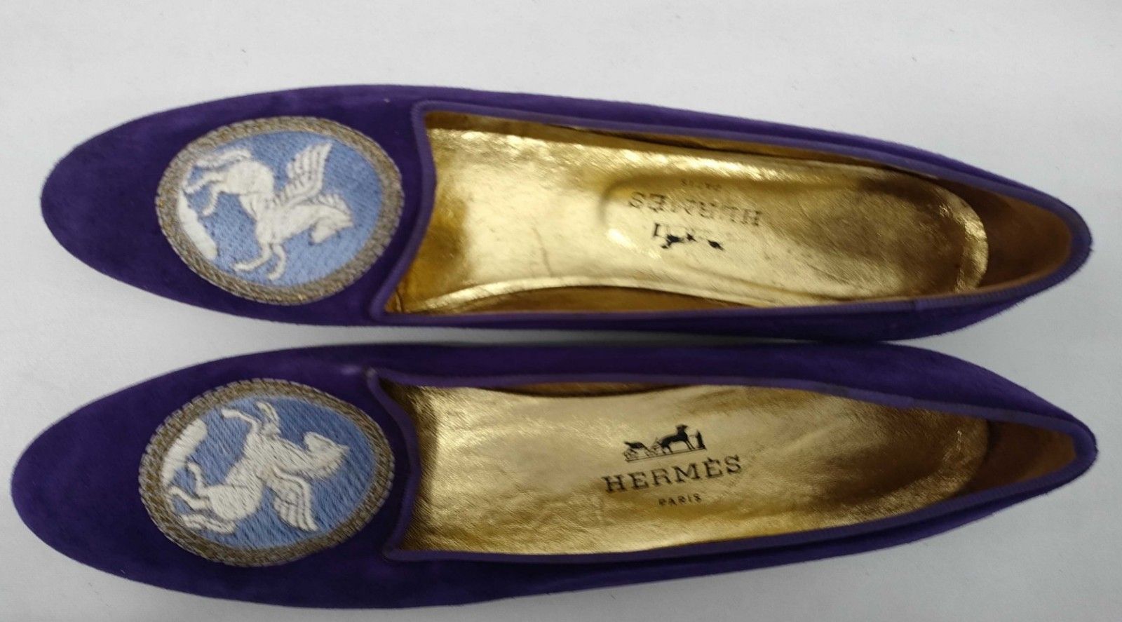 HERMES エルメス ペガサス 刺繍 スエード パンプス パープル EU35 