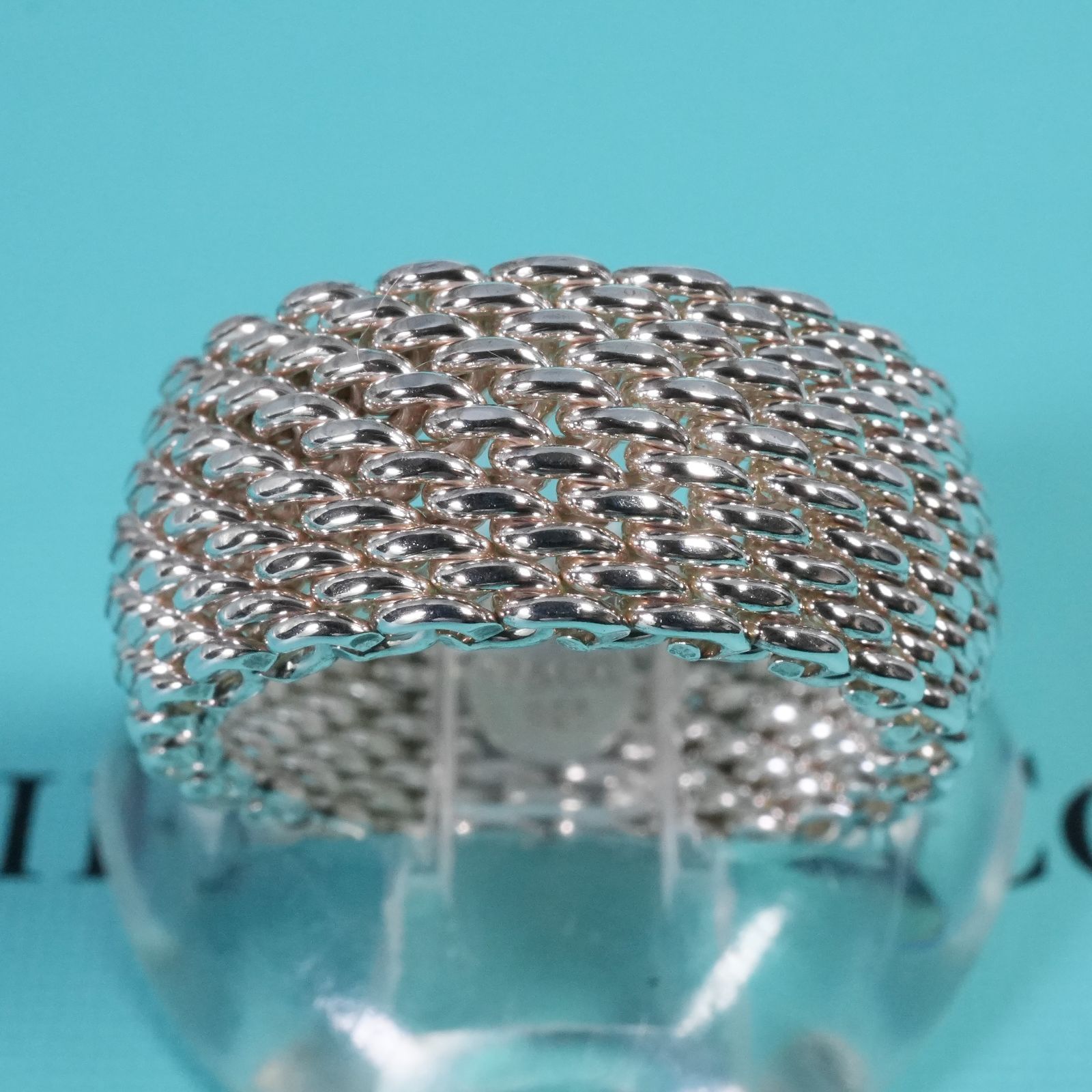 極美品16号ティファニー サマセット メッシュ シルバー リング/25-2836