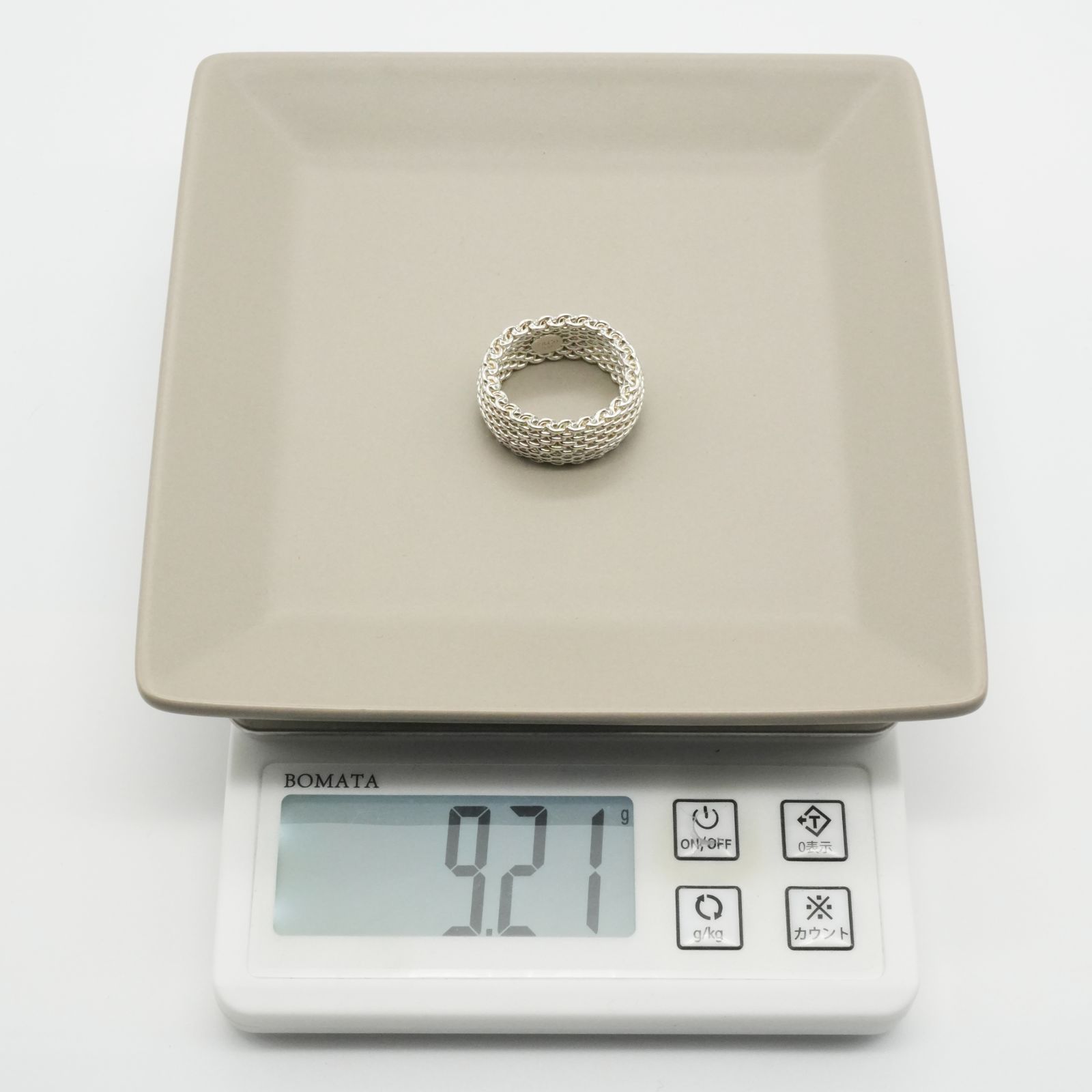 極美品16号ティファニー サマセット メッシュ シルバー リング/25-2836