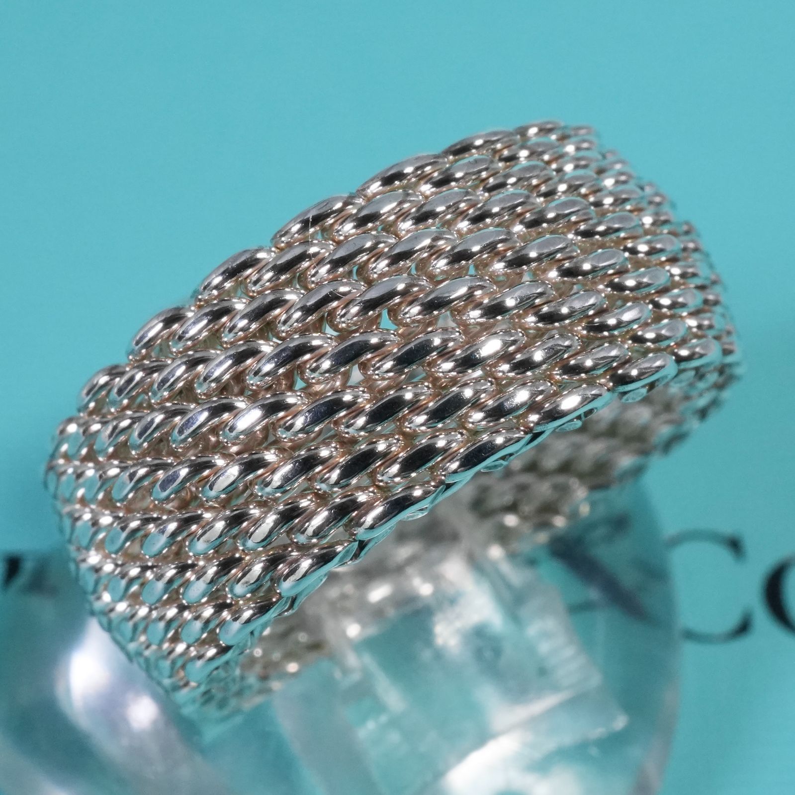 極美品16号ティファニー サマセット メッシュ シルバー リング/25-2836