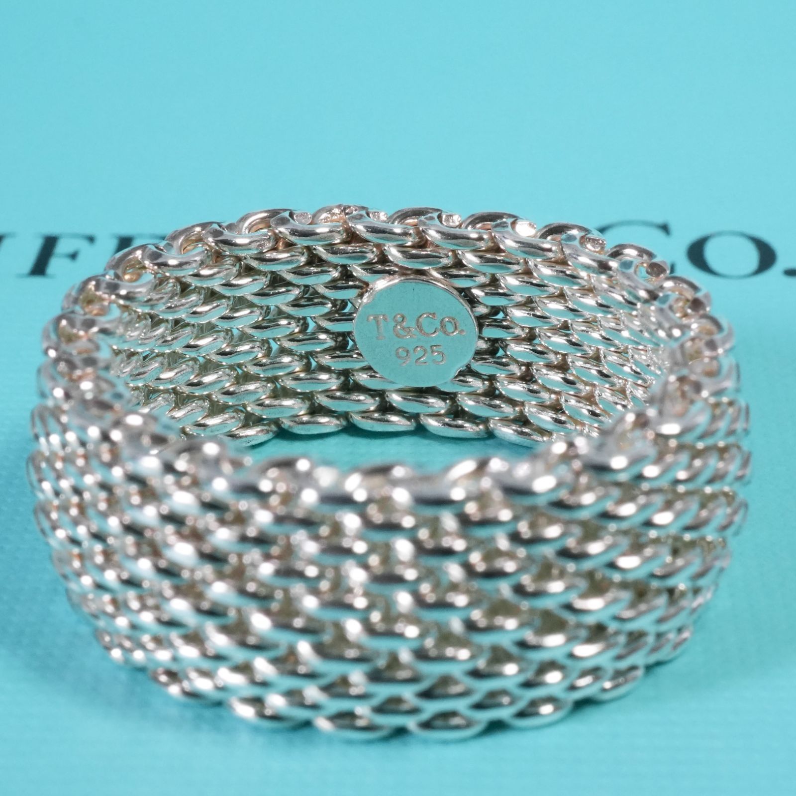 極美品16号ティファニー サマセット メッシュ シルバー リング/25-2836