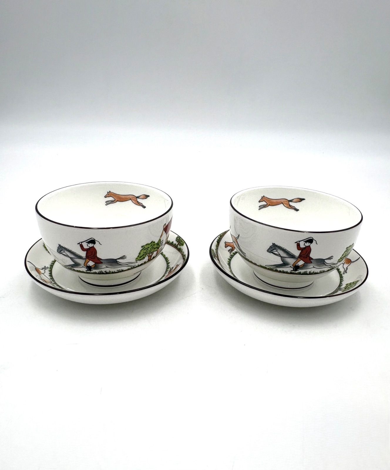 ウェッジウッド ハンティングシーン ジャパニーズティーカップ＆ソーサー 2客セット