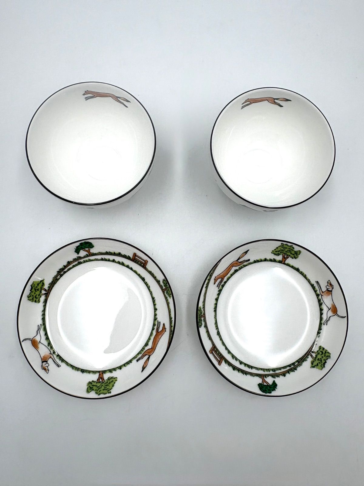 ウェッジウッド ハンティングシーン ジャパニーズティーカップ＆ソーサー 2客セット