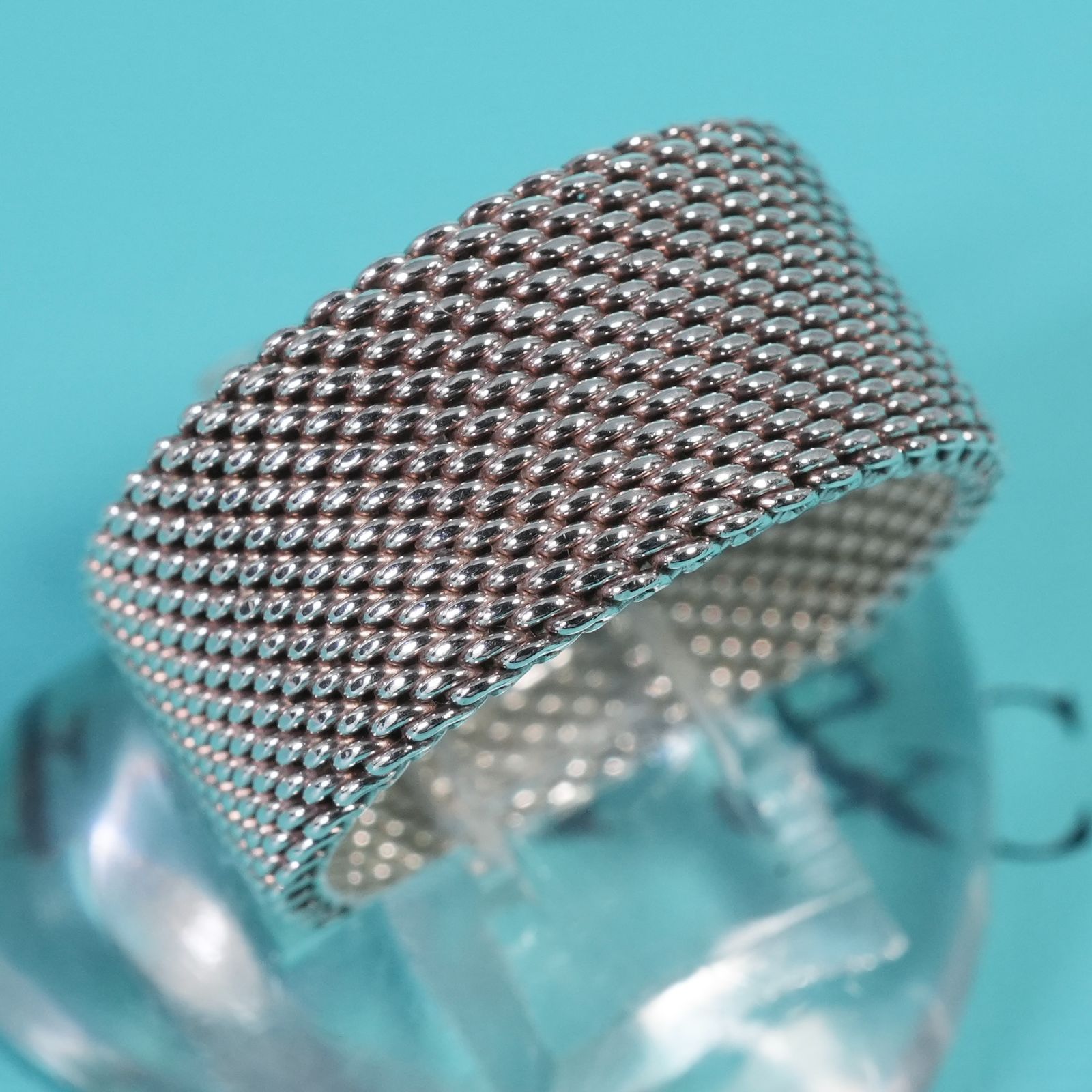 極美品13号 ティファニー ハードメッシュ シルバー リング/25-2990