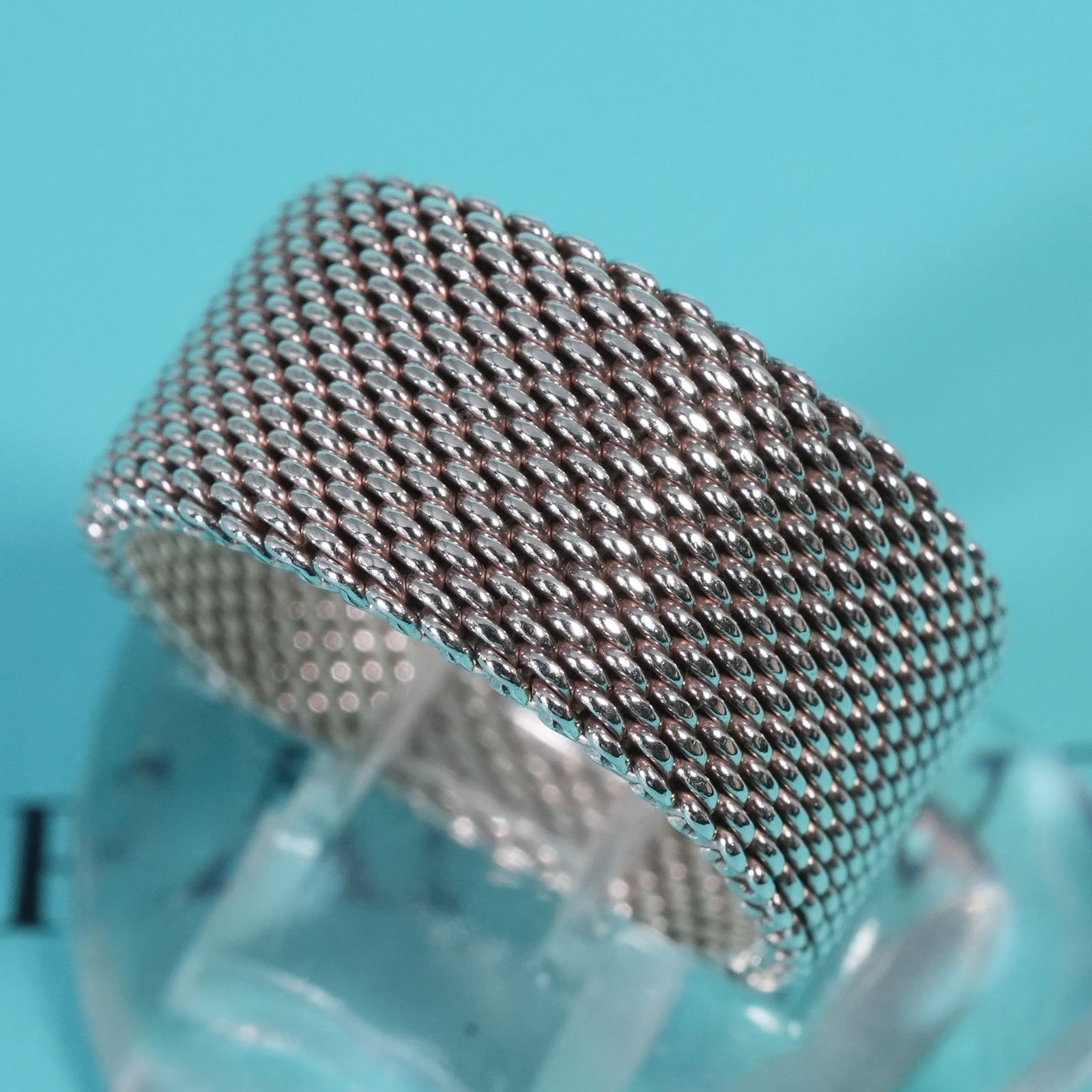 極美品13号 ティファニー ハードメッシュ シルバー リング/25-2990