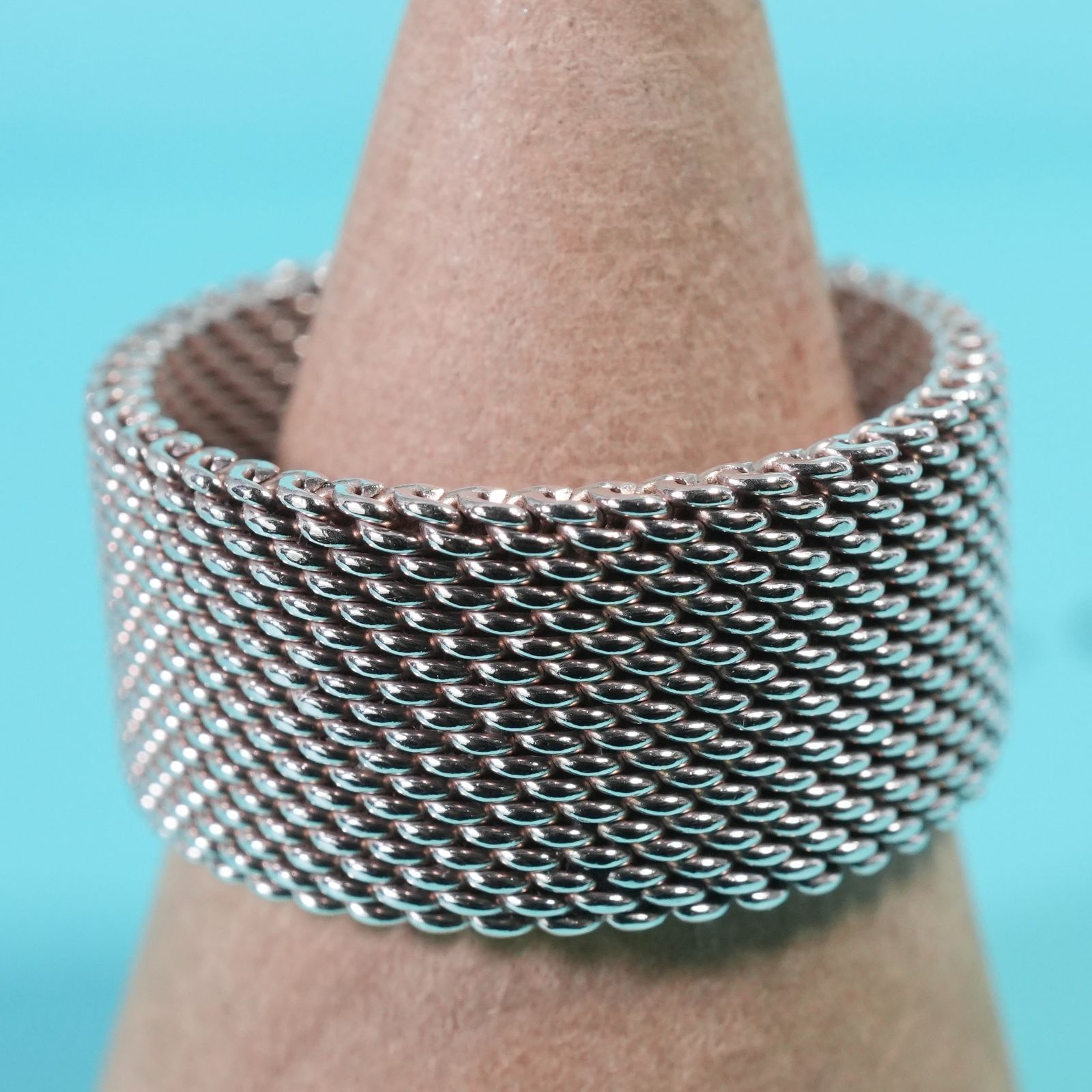 極美品13号 ティファニー ハードメッシュ シルバー リング/25-2990