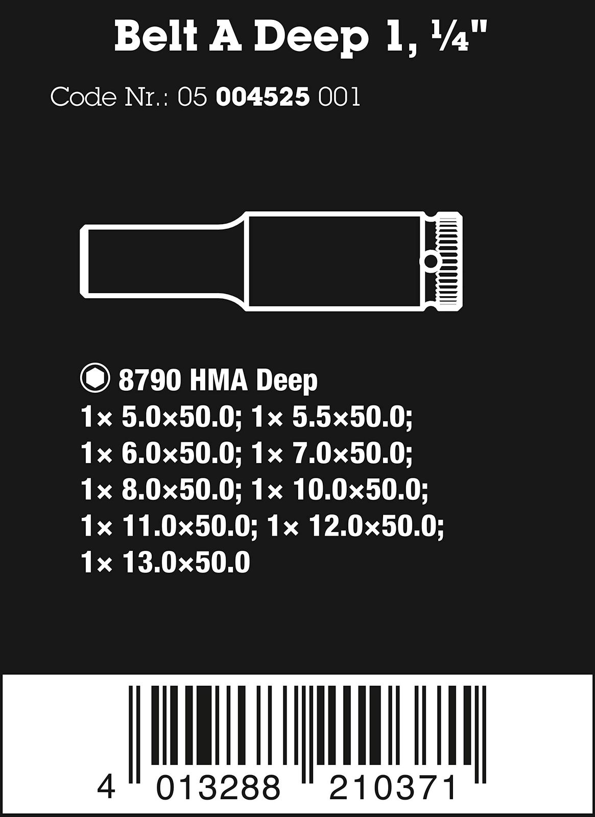 WERA ヴェラ 差込角1|4 inch 9点組 六角ディープソケットセット 004525