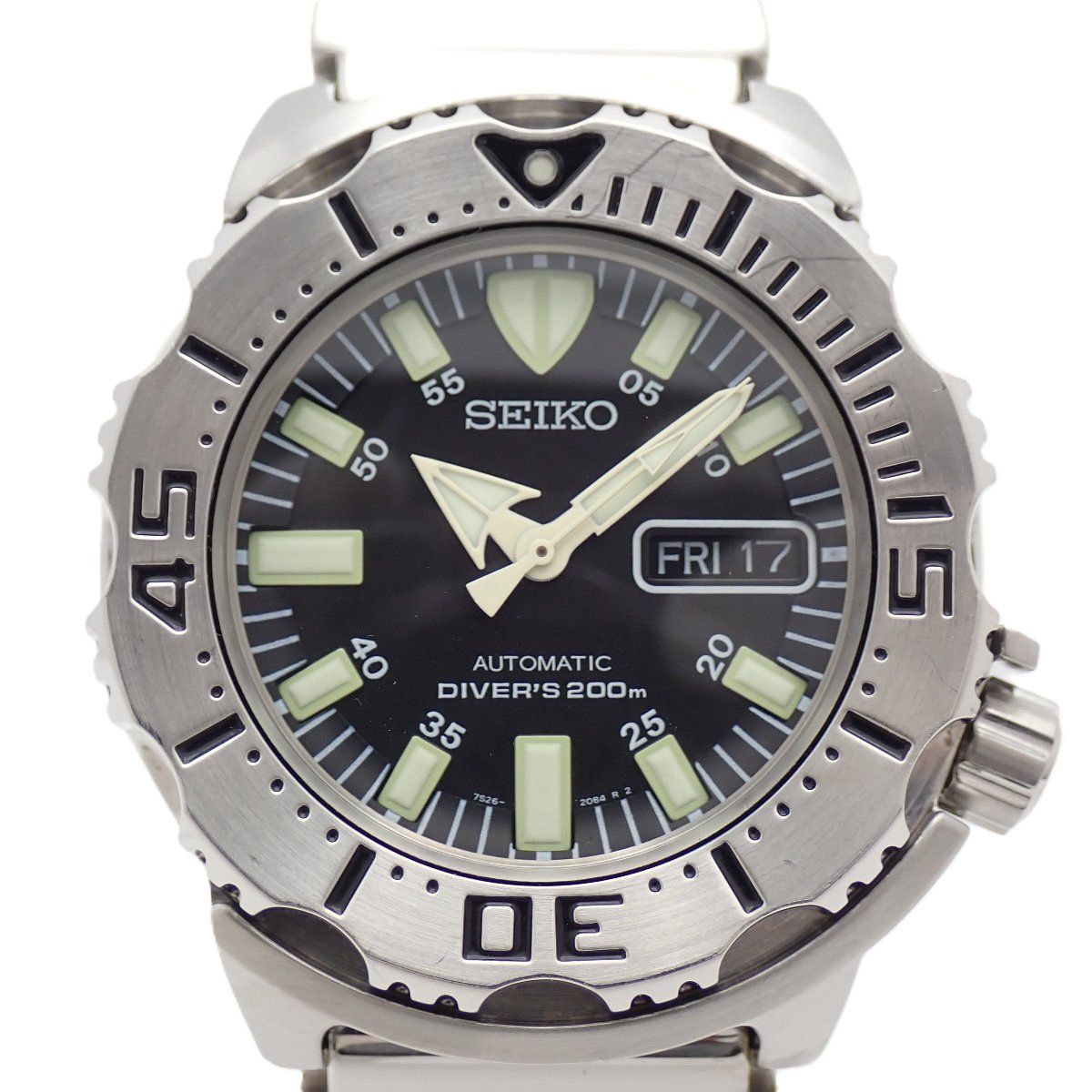 SEIKO セイコー ブラックモンスター 200M防水 自動巻き メンズ 腕時計 黒文字盤 純正SSベルト 7S26 0350 いおき質店