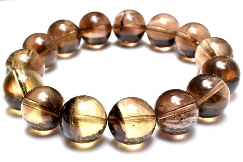 【１点物】希少魔晶宙斯 ゼウスクォーツ(スモーキーシトリンファントム)　15mm　ブレスレット パワーストーン 天然石 _MC4765