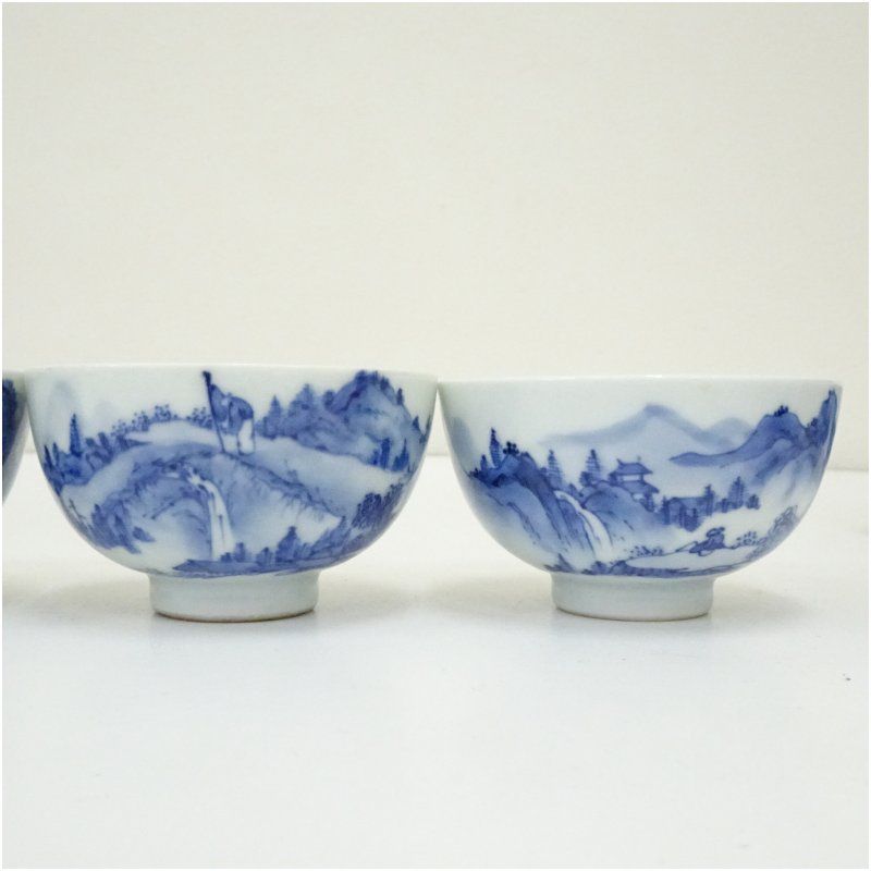 五代 中村東洸造 染付青華山水煎茶碗8客（共箱） 茶道 抹茶 おしゃれ