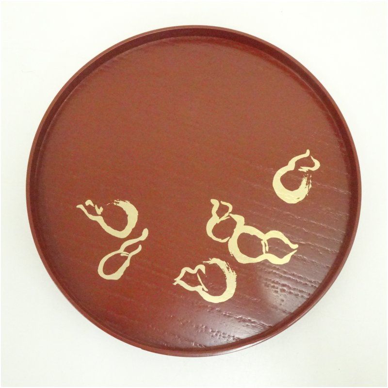 塗師 川瀬表完造 朱漆塗六瓢蒔絵丸盆（紙箱） 和食器 おしゃれ 茶道具