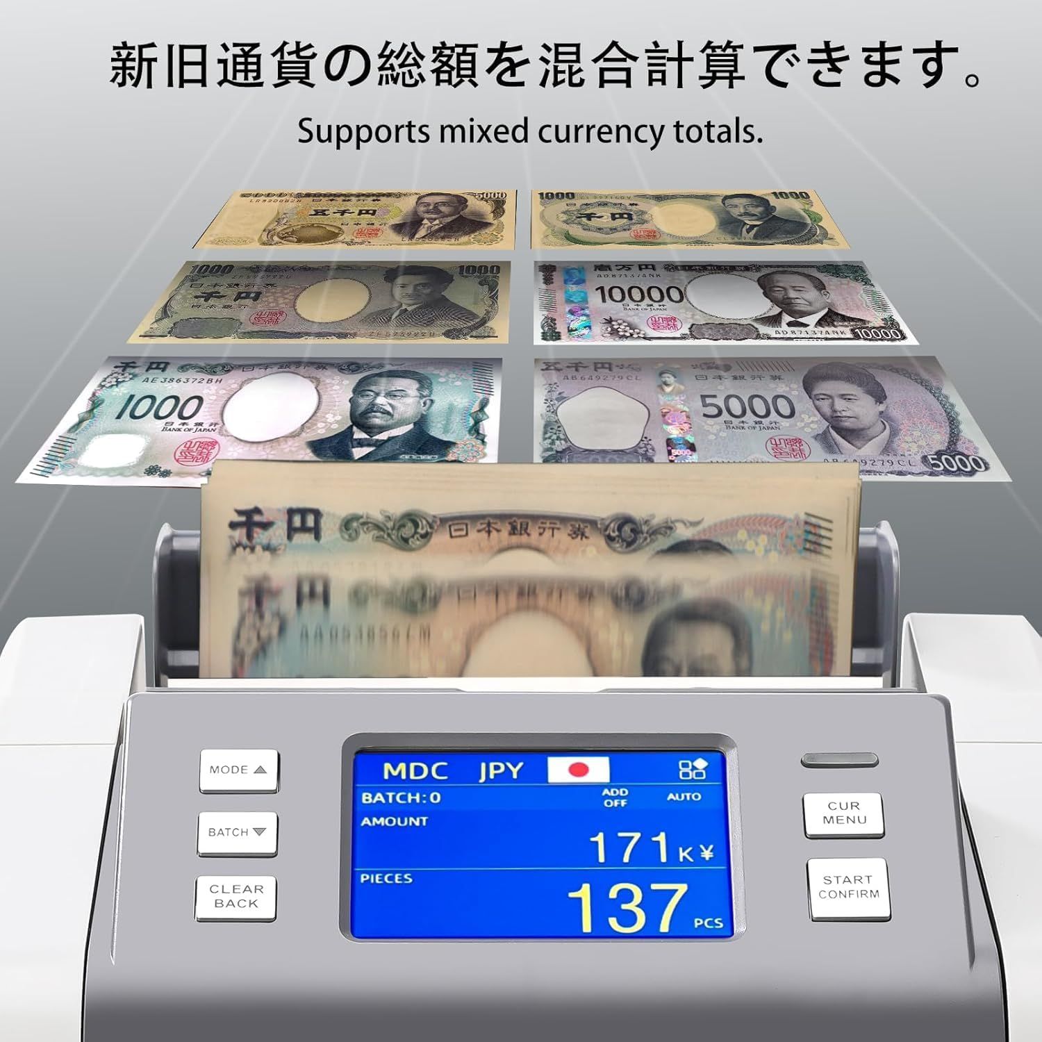 新品 【金額合計・2024年新紙幣/旧紙幣に対応】卓上型紙幣計数機 紙幣