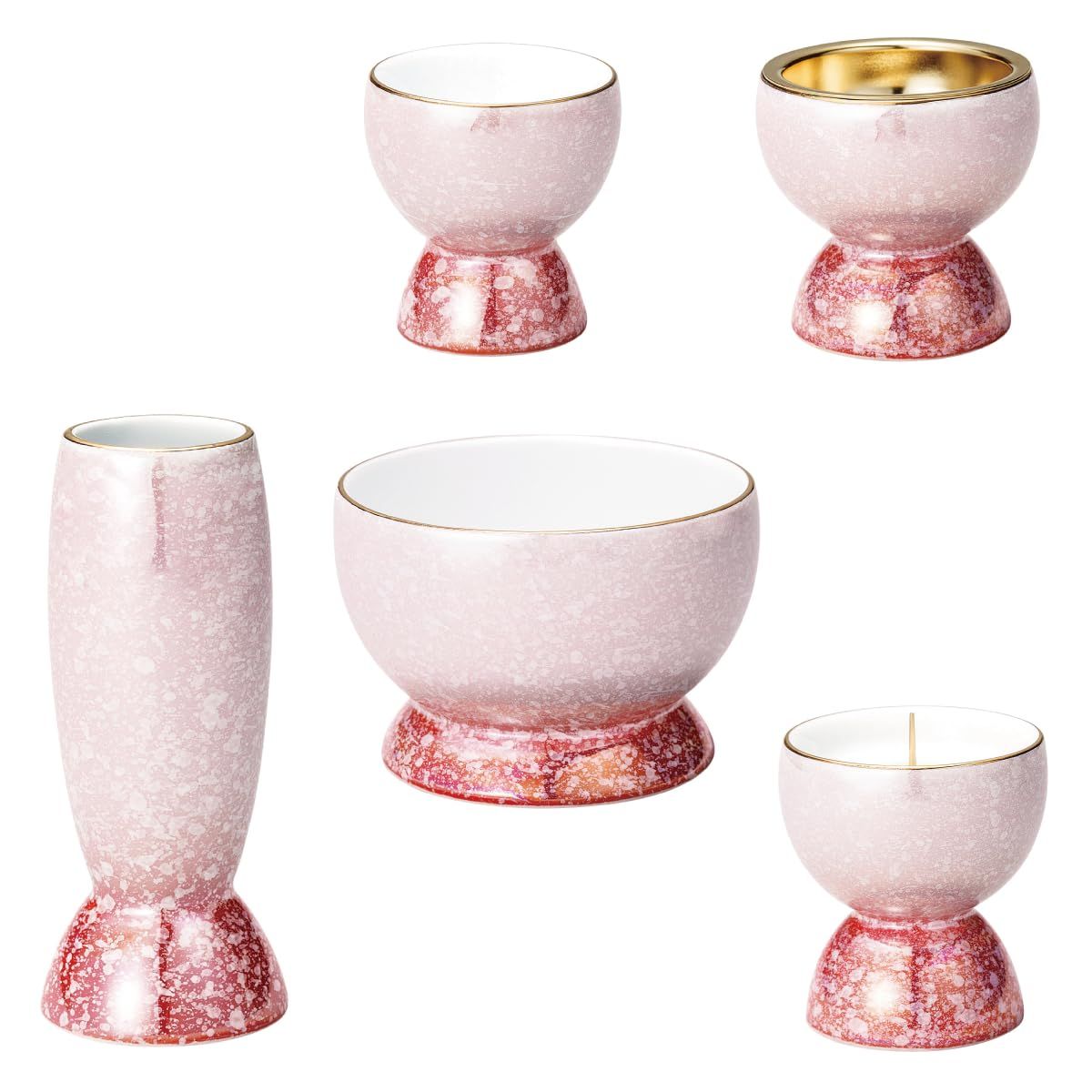 サンメニー 和 モダン 仏具 5点セット 本格 有田焼 日本製 インテリアに馴染む おしゃれ お花 ろうそく 線香 お茶 ご飯 現代仏壇 お仏壇 仏具小物 光綺 ホワイト|ピンク フラワースタンド キャンドルスタンド インセンスホルダー タンブラー コン