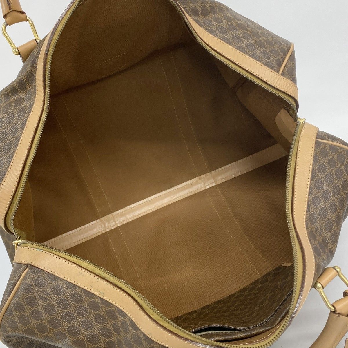 6ba0382-k】セリーヌ ボストンバッグ マカダム PVC ブラウン ゴールド