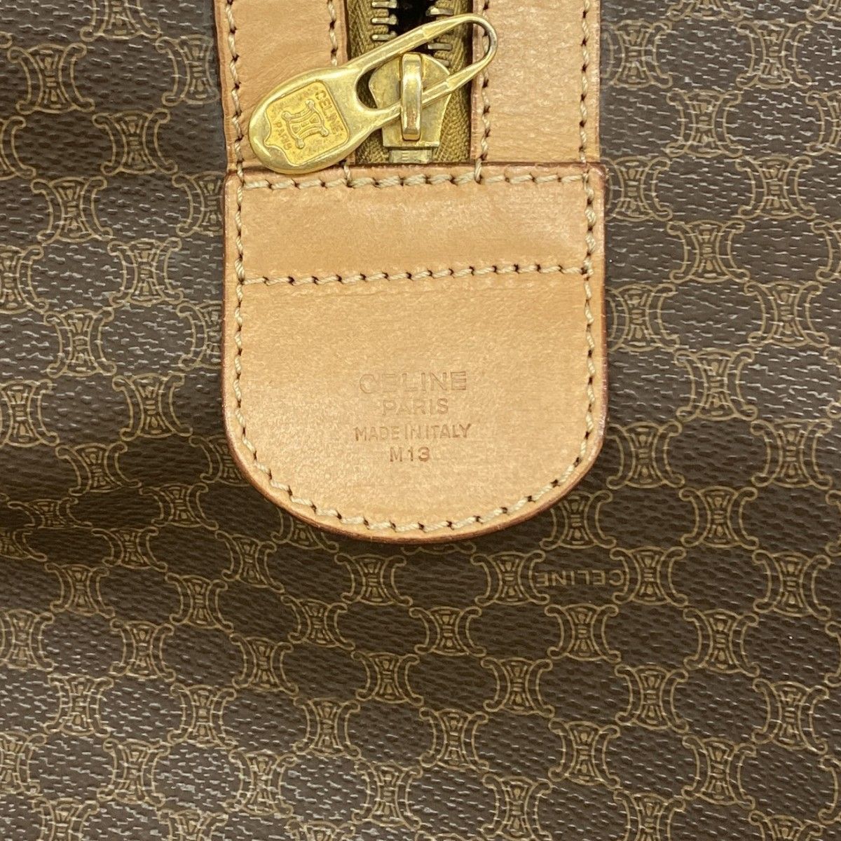 6ba0382-k】セリーヌ ボストンバッグ マカダム PVC ブラウン ゴールド