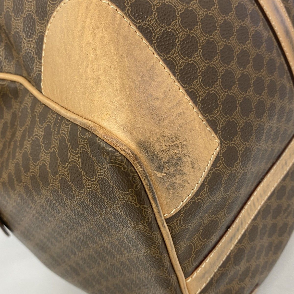 6ba0382-k】セリーヌ ボストンバッグ マカダム PVC ブラウン ゴールド