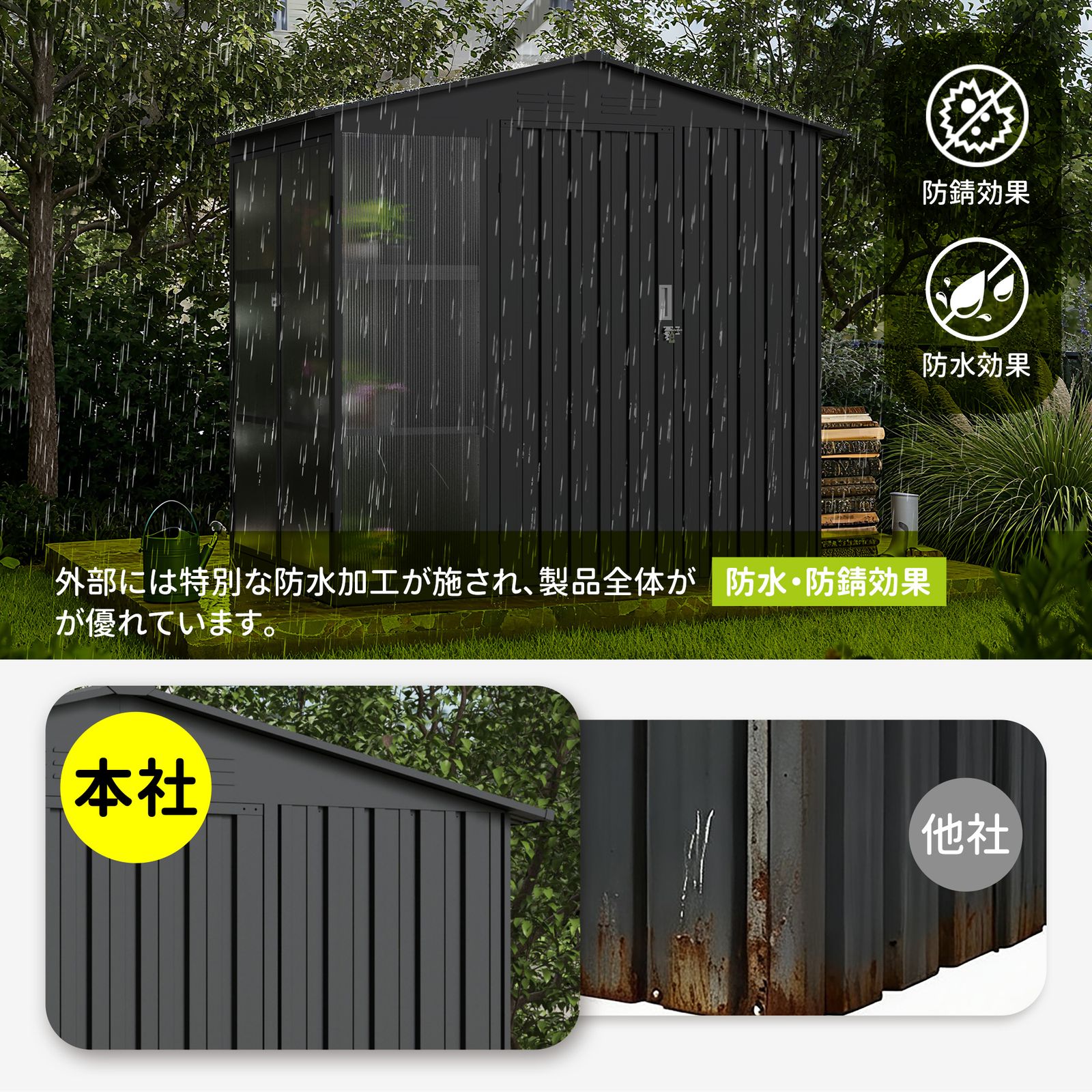 大人気｜【温室付き】物置 屋外 スチール 可動棚 倉庫 戸外収納庫 W180 