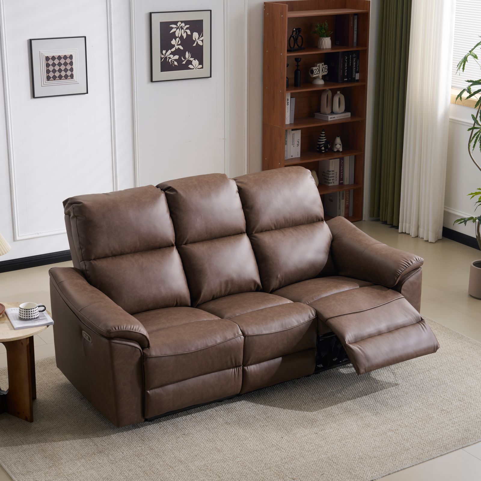 三人掛けソファ 電動 リクライニング USB Type-C充電口付き 156° リクライニングソファ 3人掛け オットマン一体型 電動ソファ 耐圧分散 リクライニングチェア 三人掛け ソファ北欧 ブロンズブラウン