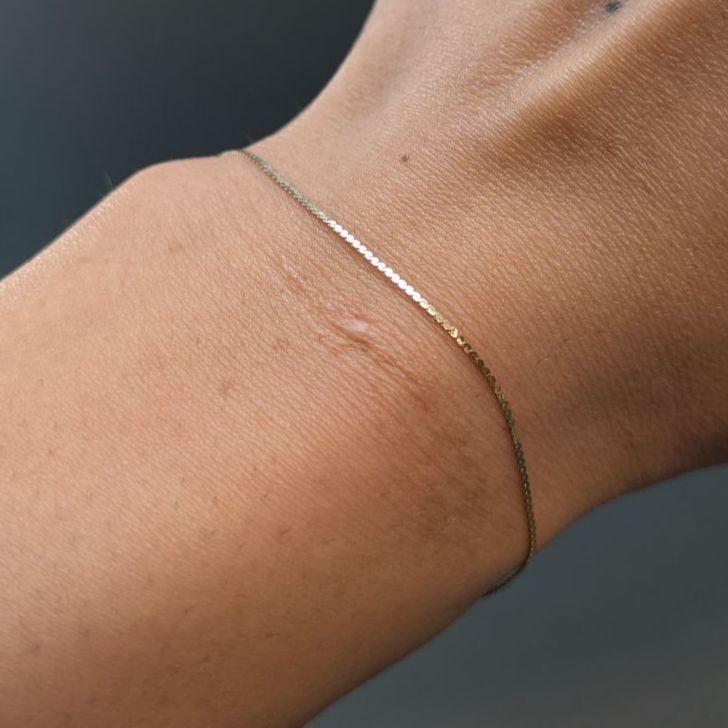 14K イタリア製 無垢 イエローゴールド Sリンク チェーン ブレスレット