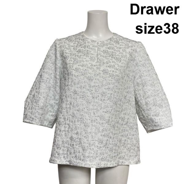 ◇ ドゥロワー Drawer プルオーバーブラウス シャツ 七分袖 ラウンド 