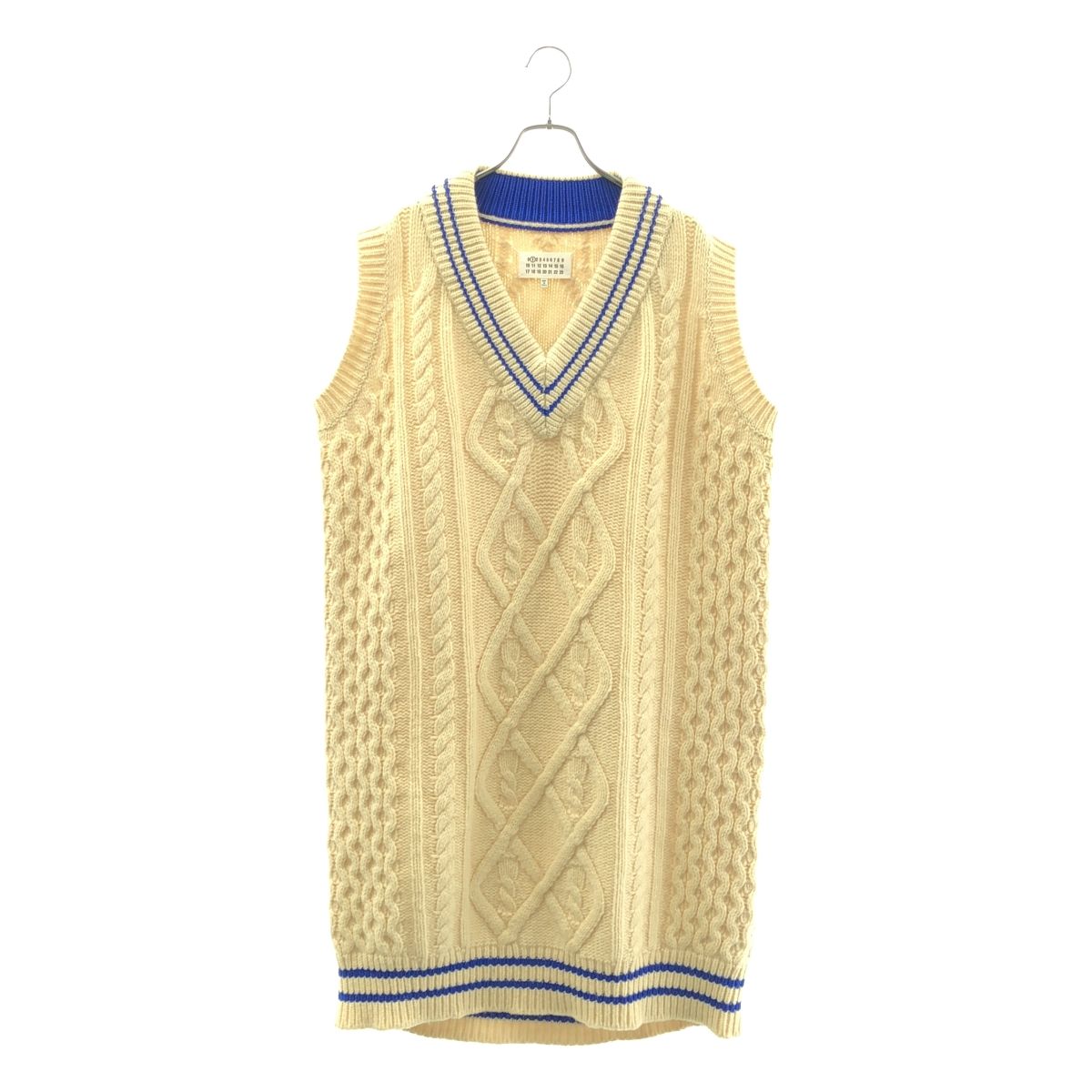 【美品】 Maison Margiela / メゾンマルジェラ | 2018AW | ウール ケーブル チルデン Vネック ニットベスト | S | ナチュラル | レディース