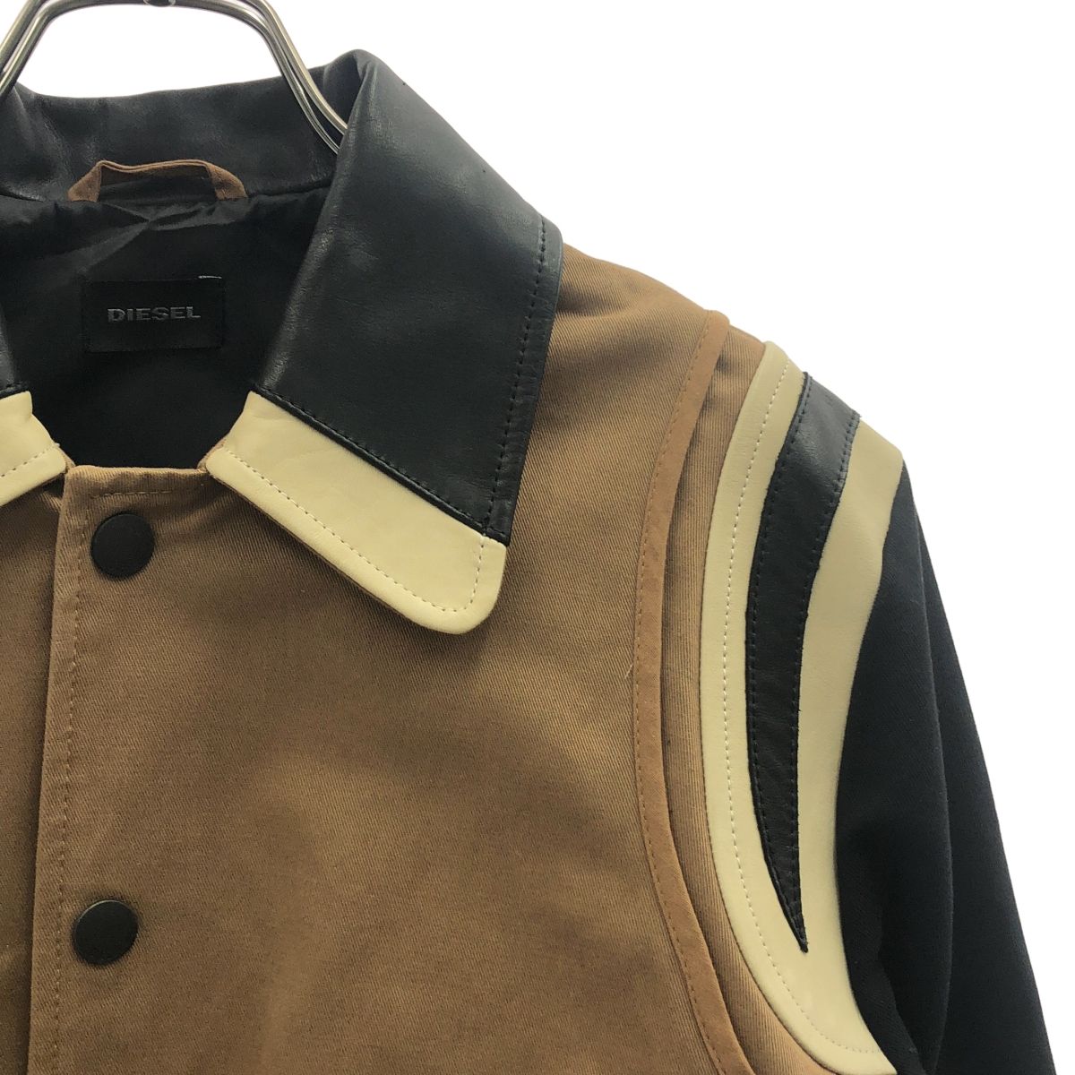 DIESEL / ディーゼル | Varsity Jacket コットン レザー 切替 バーシティジャケット スタジャン | S | ブラック/ブラウン | メンズ