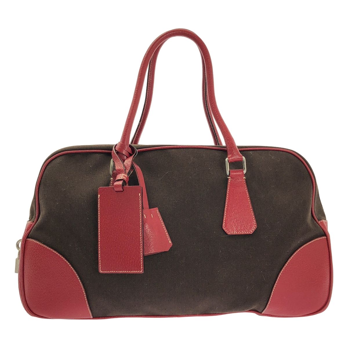 PRADA ボーリングバッグ レッド キャンバス　レザー vintage 美品】 PRADA / プラダ | キャンバス レザー ボーリングバッグ