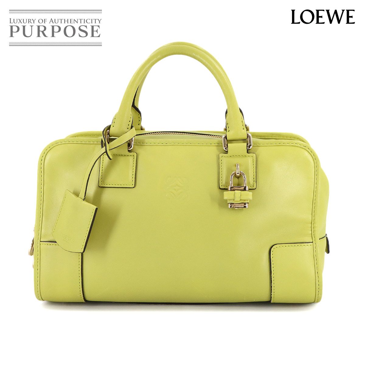 新品同様 ロエベ LOEWE アマソナ 28 ハンド バッグ レザー ライム 