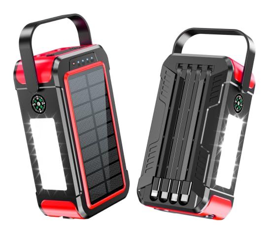 2025新モデル 大容量 80000 mAhソーラー 手回し充電 22 5 W PD 18 急速充電ソーラー充電器 4本ケーブル内蔵 7台同時充電 way蓄電 IP 67防水 防塵 耐衝撃 高輝度 LEDライト付き 非常用バッテリー 携帯便利 faa 214 e 2