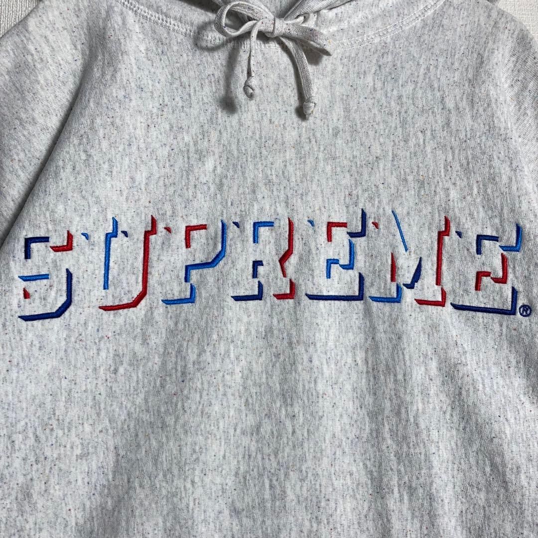 SUPREME プルオーバーパーカー 刺繍ロゴ ビッグロゴ アッシュグレー L 