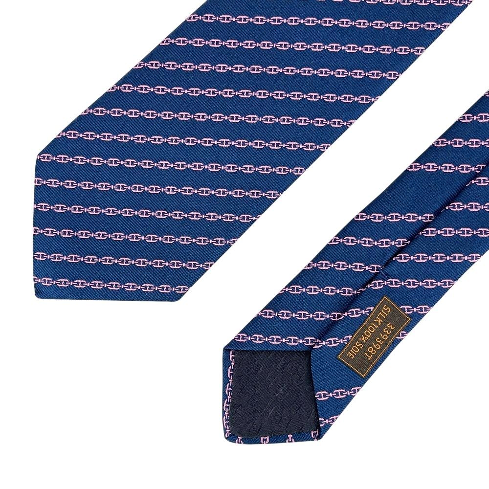 エルメス ■未使用■ シェーヌダンクル ネクタイ ファッション ビジネス シルク ブルー ピンク 339398T 箱 【542077】12 エルメス □未使用□ シェーヌダンクル ネクタイ ファッション