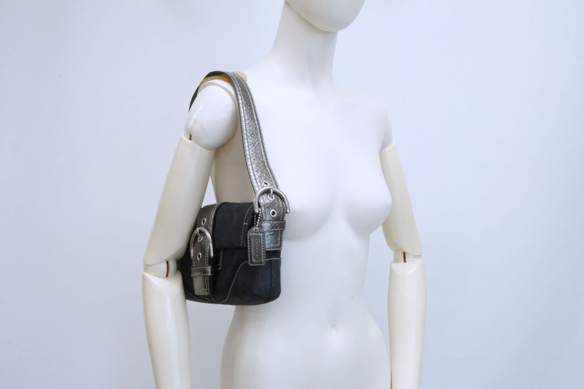 コーチ ワンショルダー ハンドバッグ 8K38 シグネチャー シルバー金具 
