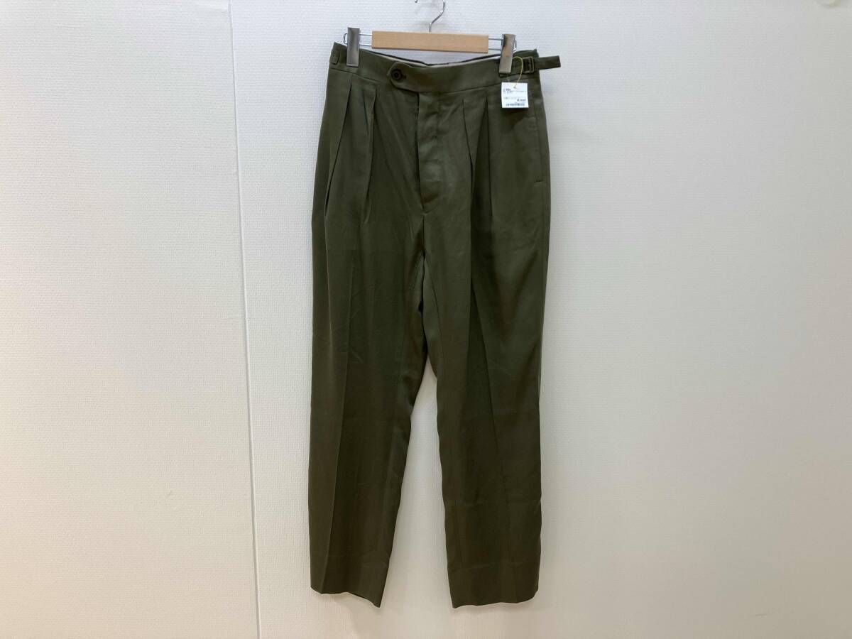 NEAT ニート テントクロスパンツ size:42 緑 カーキ ボタンフライ サイドアジャスター付き セルロース ツータック メンズ
