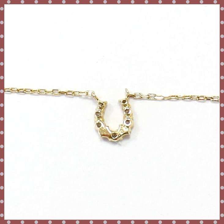 agete K18 YG ネックレス ホースシュー 馬蹄 ダイヤ0.05ct イエロー 