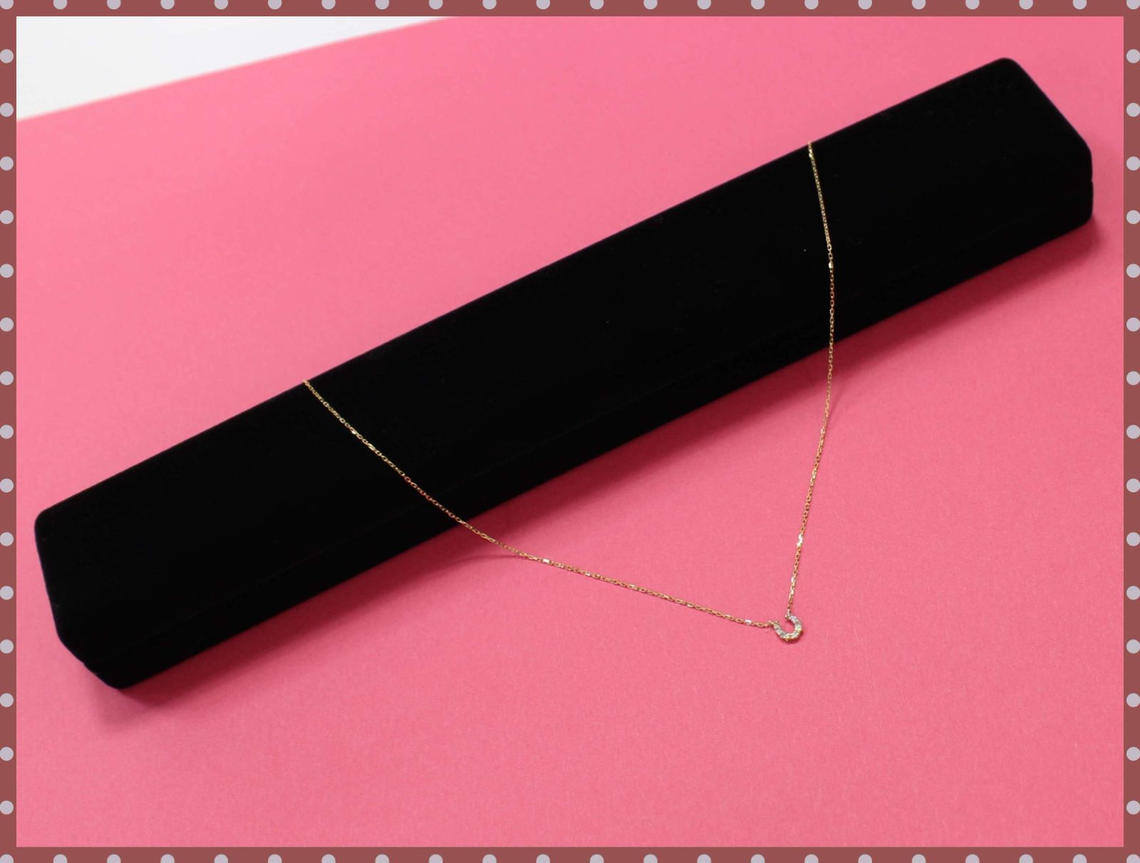 agete K18 YG ネックレス ホースシュー 馬蹄 ダイヤ0.05ct イエロー 