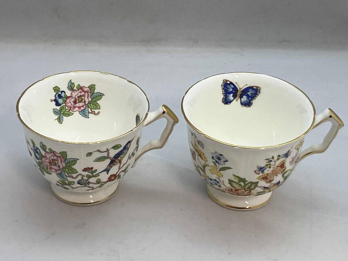 AYNSLEY エインズレイ EST 1775 カップ ソーサー ペア ティーカップ セット 英国製 陶磁器 花 鳥 蝶 金彩 アンティーク ブランド食器