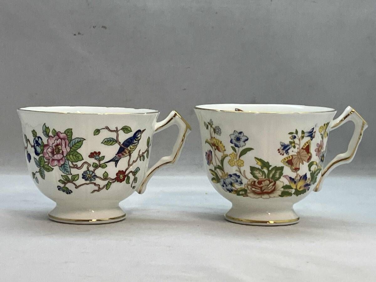 AYNSLEY エインズレイ EST 1775 カップ ソーサー ペア ティーカップ セット 英国製 陶磁器 花 鳥 蝶 金彩 アンティーク ブランド食器