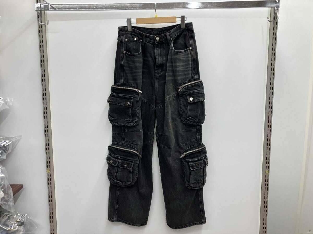 OY オーワイ FOURTEEN CARGO POCKETS WASHED JEANS サイズ1 4カーゴポケット ウォッシュデニムパンツ ブラック