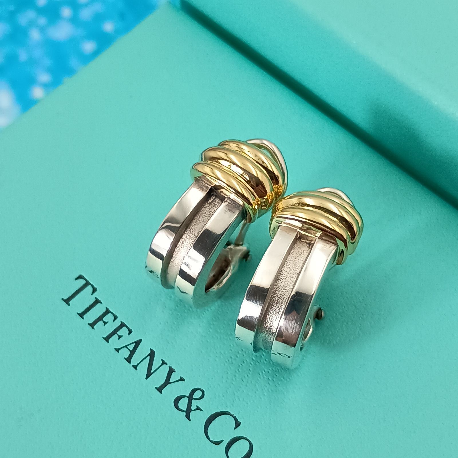 TIFFANY&Co. ティファニー グルーブド ダブルライン コンビ ピアス 両