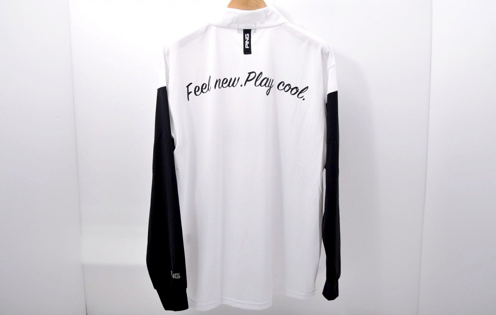 中古 メンズ ピン PING 長袖シャツ LL 黒×白 ホワイト ハーフジップ