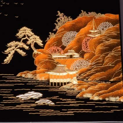 中西工芸 木製加伏文庫 黒 山水景蒔絵 日本製 2204031