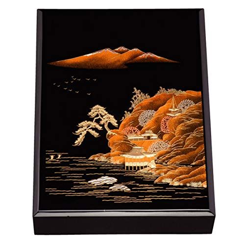 中西工芸 木製加伏文庫 黒 山水景蒔絵 日本製 2204031