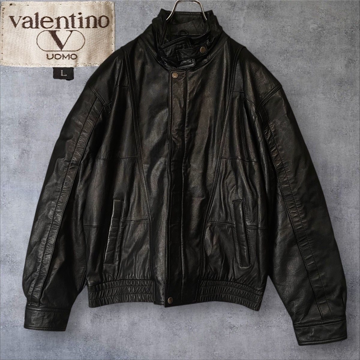 90s Valentino Uomo スタンドカラー 短丈 L レザージャケット ブルゾン 