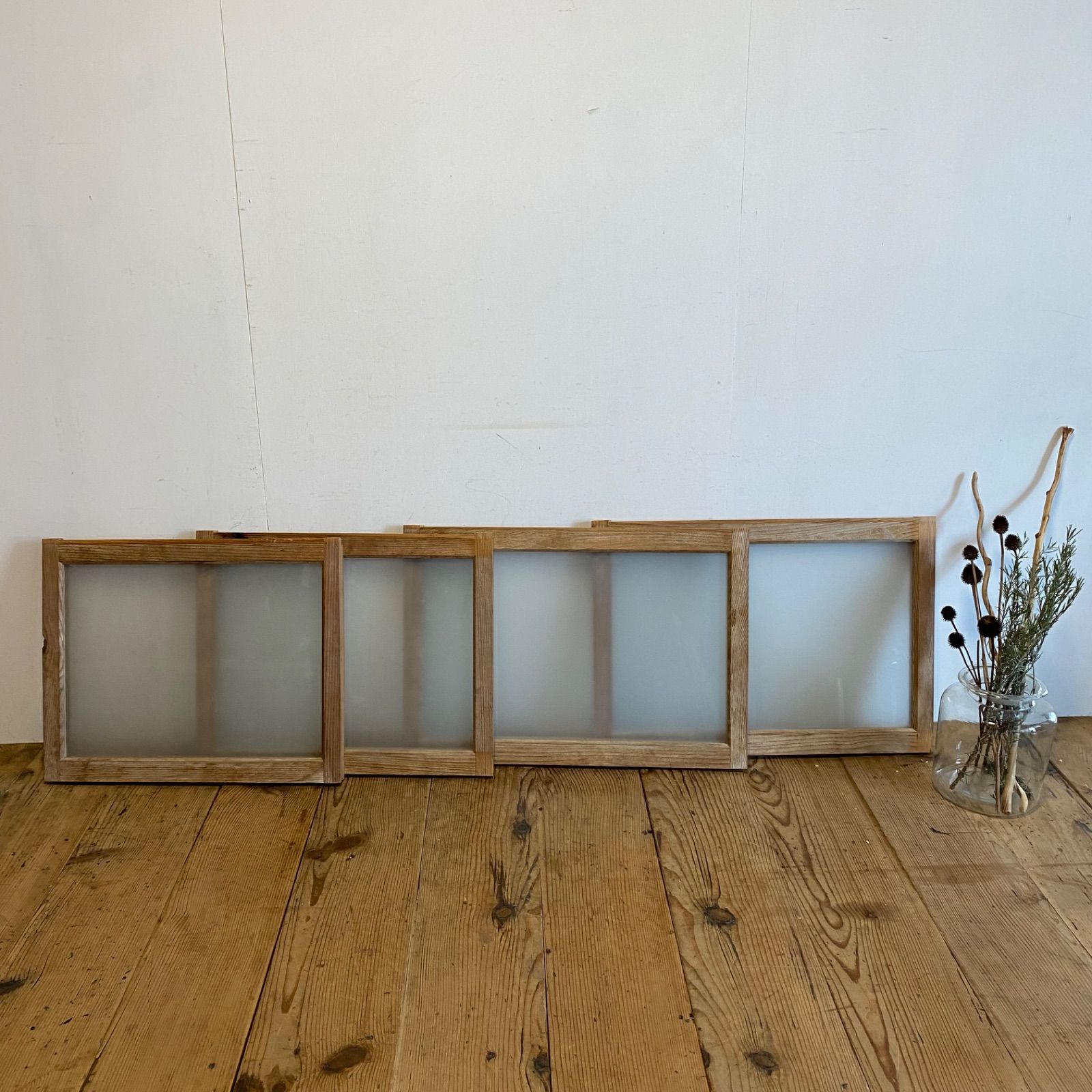 セット アンティーク ガラス戸 木枠 すりガラス 古建具 y 596