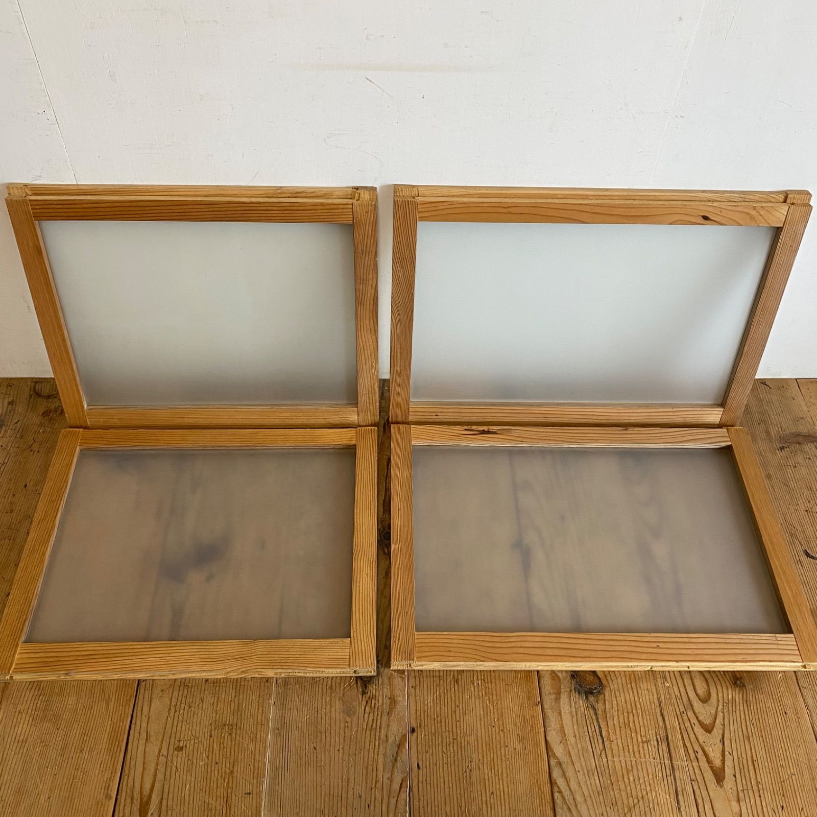  セット アンティーク ガラス戸 木枠 すりガラス 古建具 y 596 サッシ 窓 住宅設備